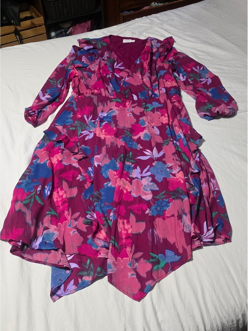 Time and Tru Floral Ruffle High-Low Dress
